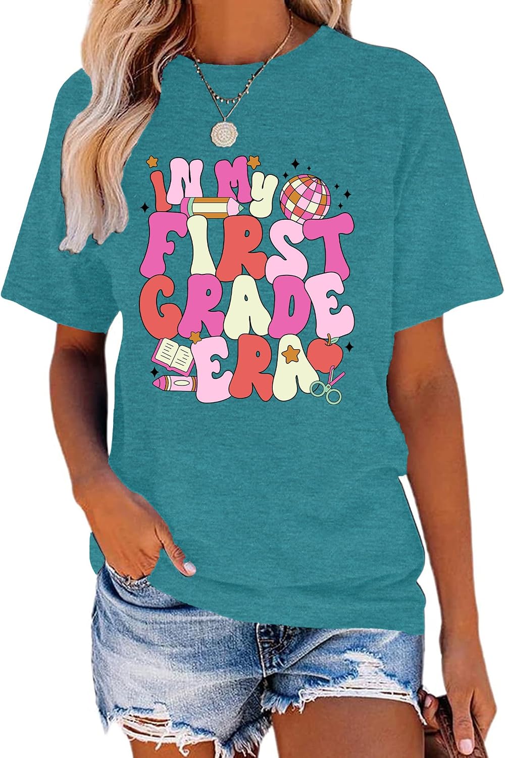Teacher Shirts for Womens in My Teacher Era T-Shirt School Life Tees Teaching Gifts Shirt Graphic Casual Tops - size chart