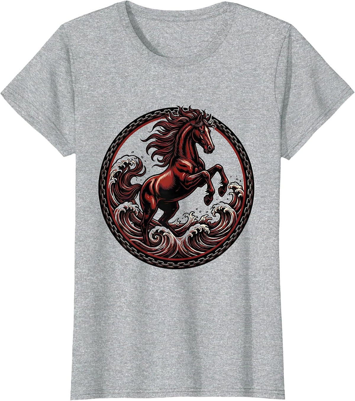 Women's Horse Galloping Through Ocean Waves Graphic T-Shirt - Heather Grey