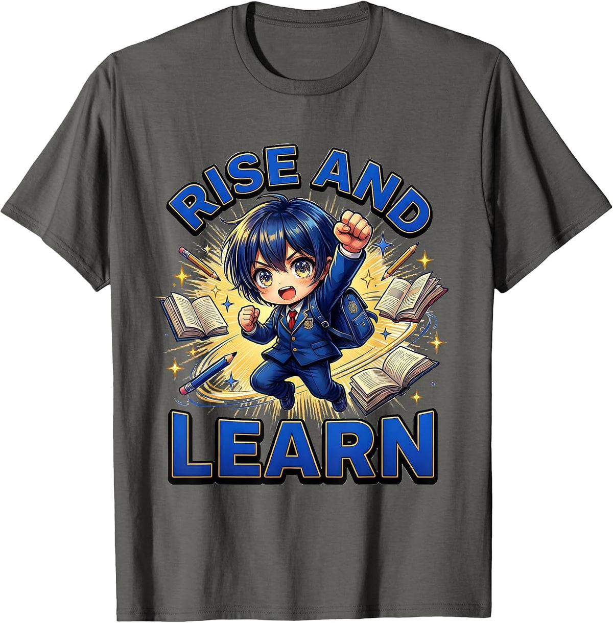 Rise and Learn Welcome Back to School Design T-Shirt - Asphalt Grey