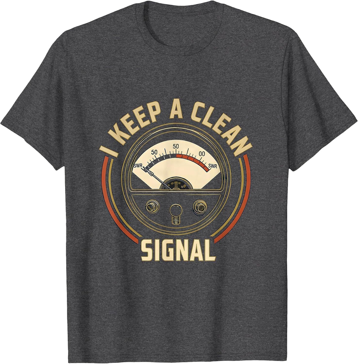 Men's I Keep A Clean Signal Funny Ham Radio Operator Hobby Emblem T-Shirt - Dark Heather Grey
