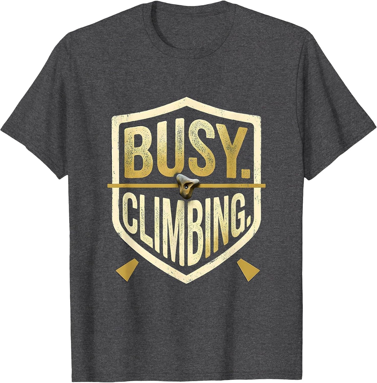 Men's Busy Climbing Emblem Rock Climber Bouldering Humor T-Shirt - Dark Heather Grey