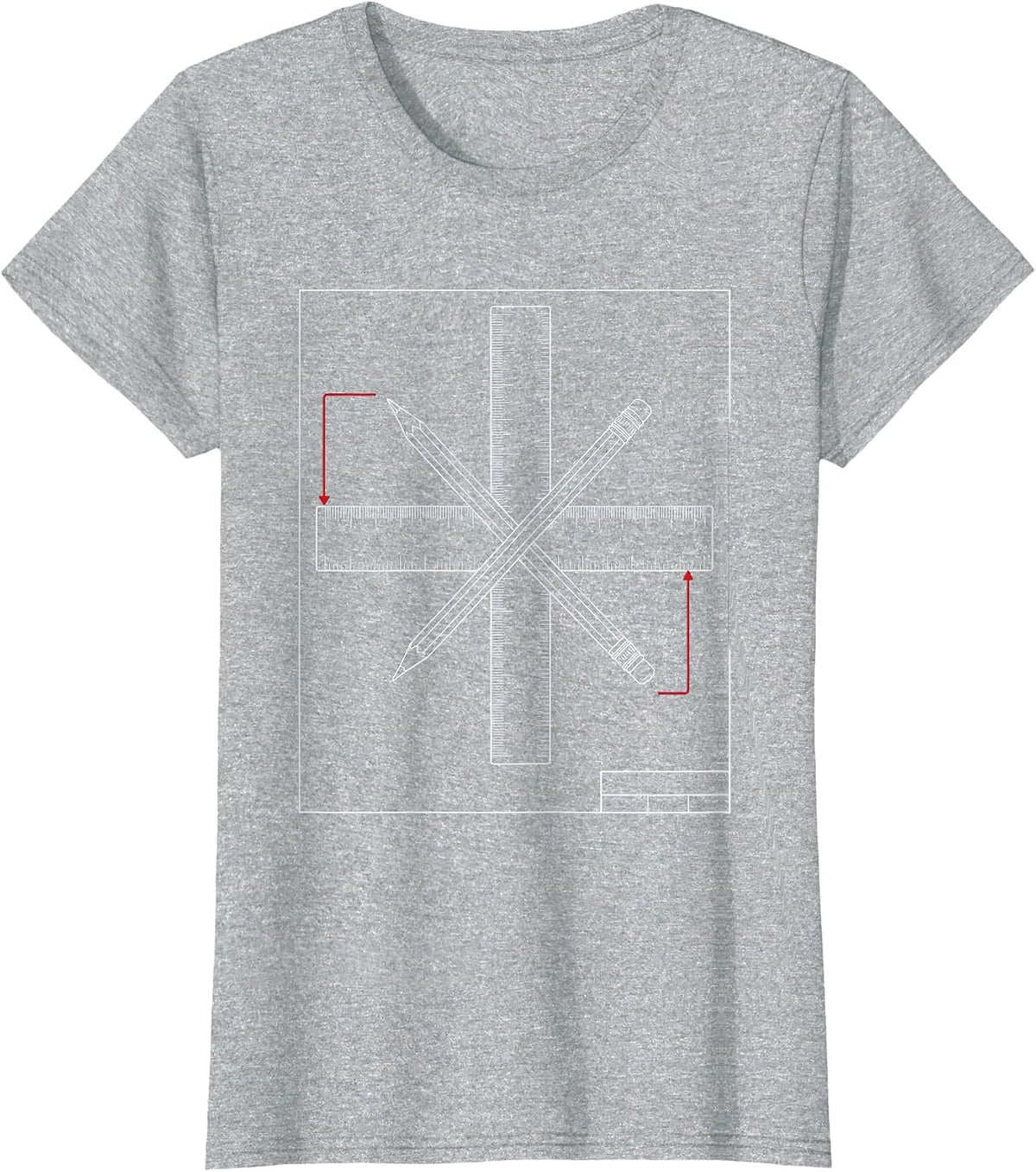 Math Teacher Ruler Pencil Cross Graphic Design T-Shirt - Heather Grey