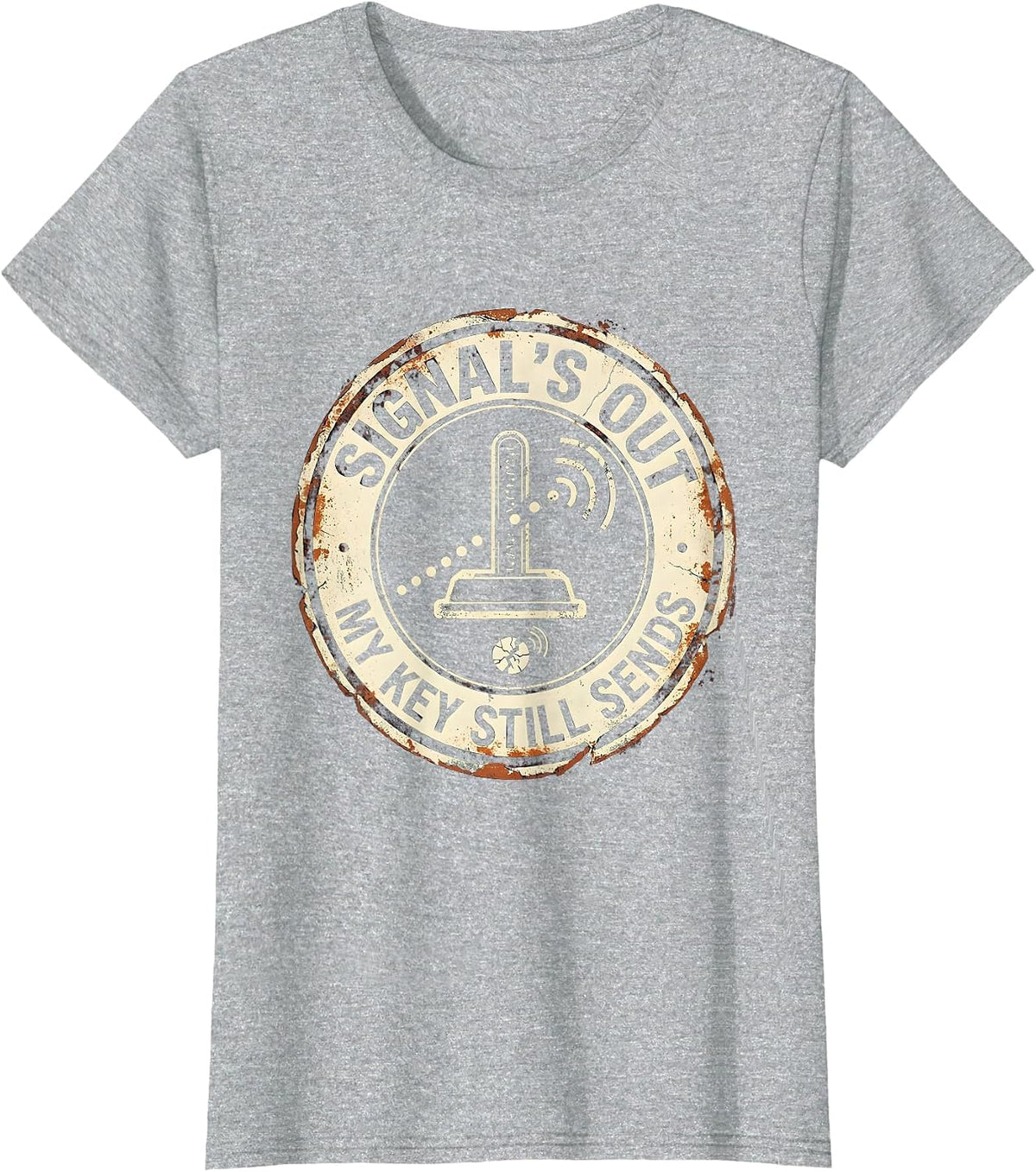 Signal's Out My Key Still Sends Distressed Ham Radio T-Shirt - Heather Grey