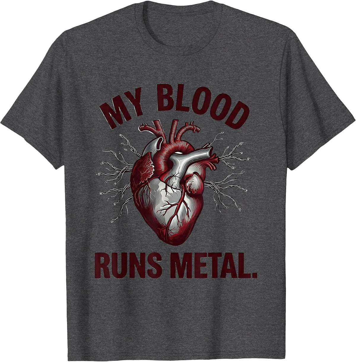 Men's My Blood Runs Metal Hardcore Music Fan Design T-Shirt - Dark Heather Grey