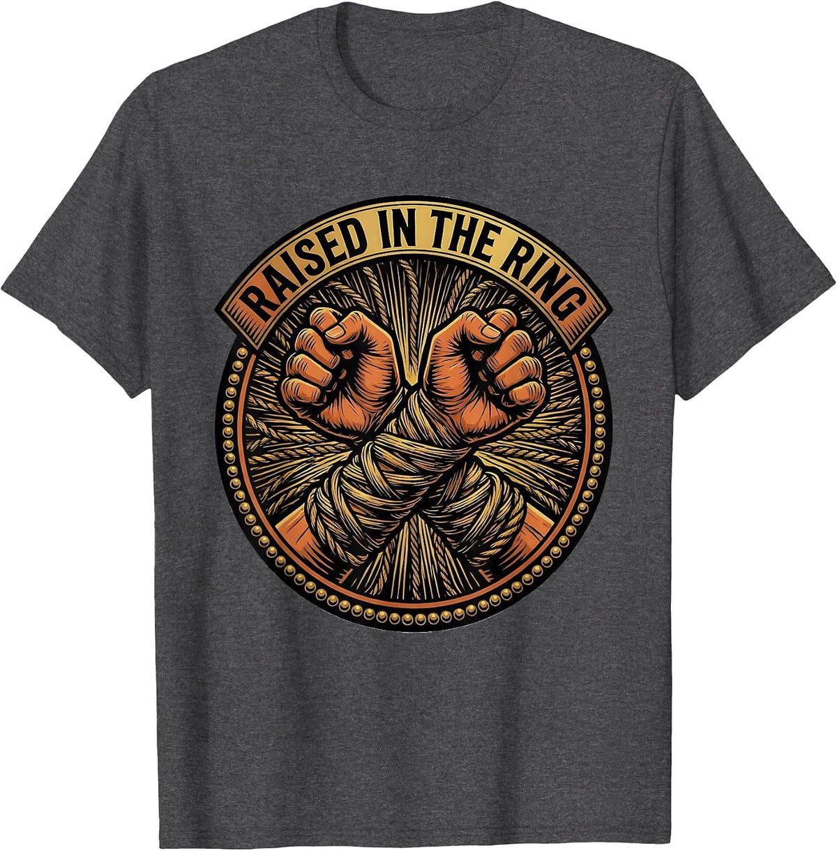 Men's Raised In The Ring Tattoo Boxing Fan Trainer Heritage T-Shirt - Dark Heather Grey