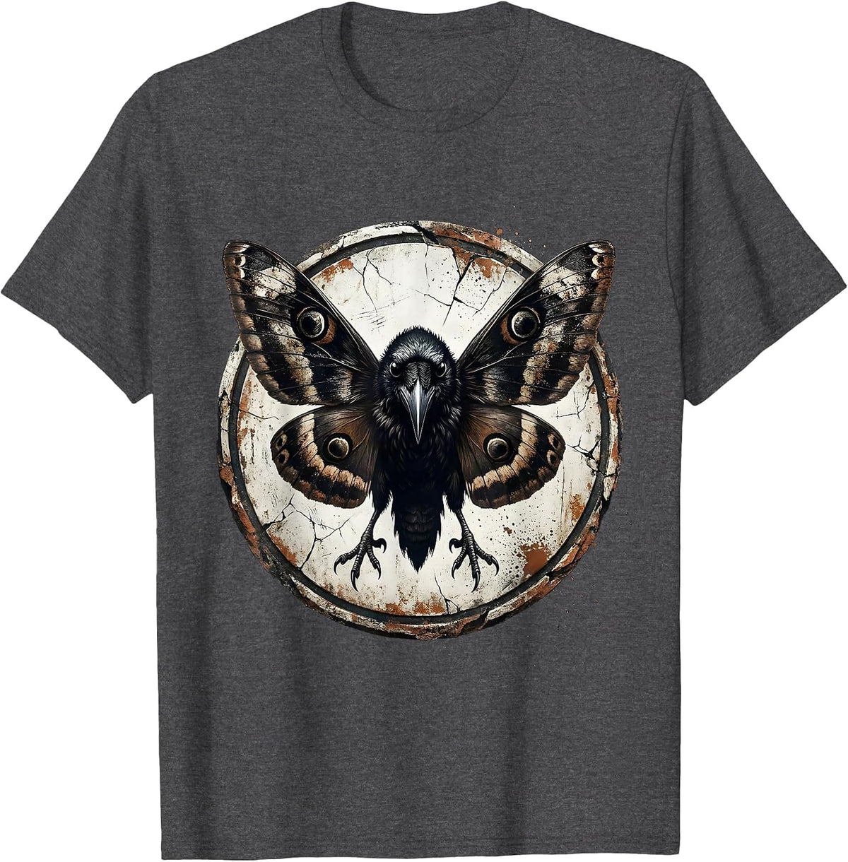 Raven With Moth Wings Dark Gothic Illustration T-Shirt - Dark Heather Grey