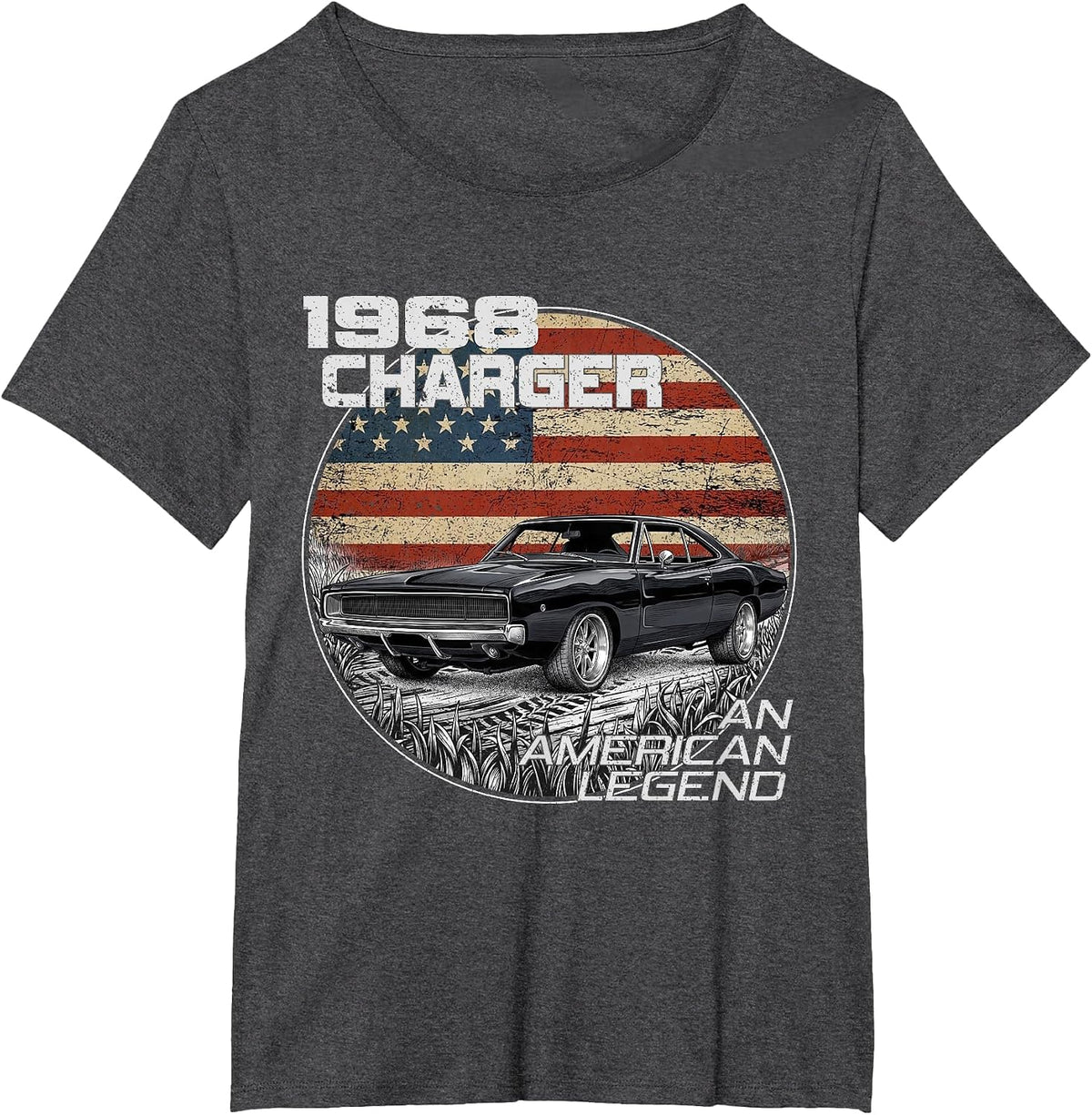 1968 68 Charger American Flag Silhouette Muscle Car T-Shirt - Dark Heather Grey