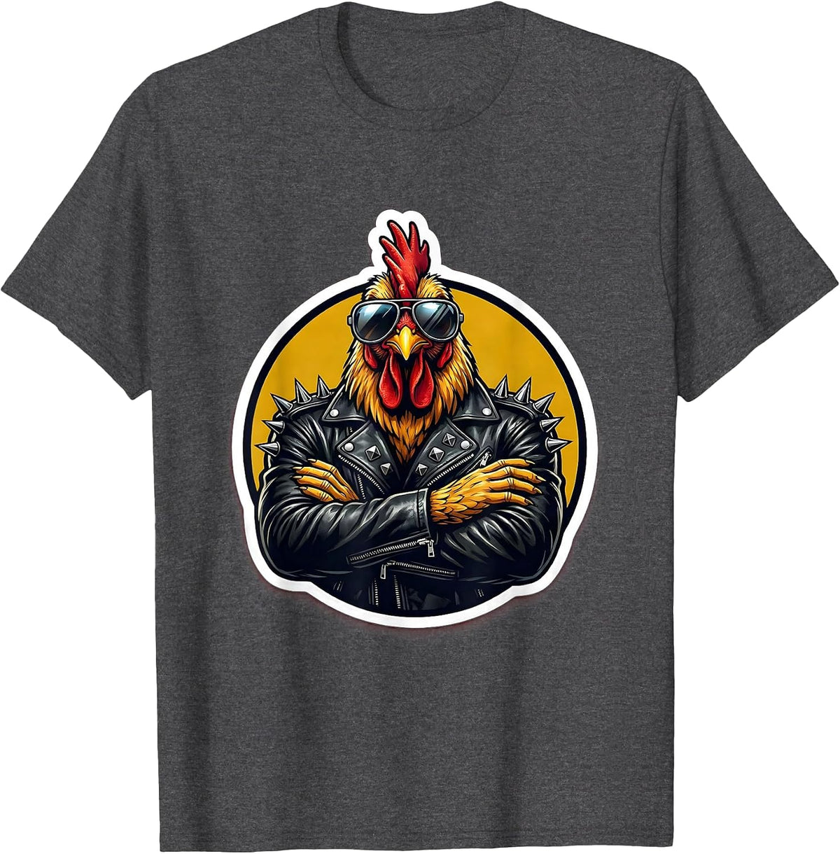 Punk Rock Chicken Spiked Jacket Sunglasses T-Shirt - Dark Heather Grey
