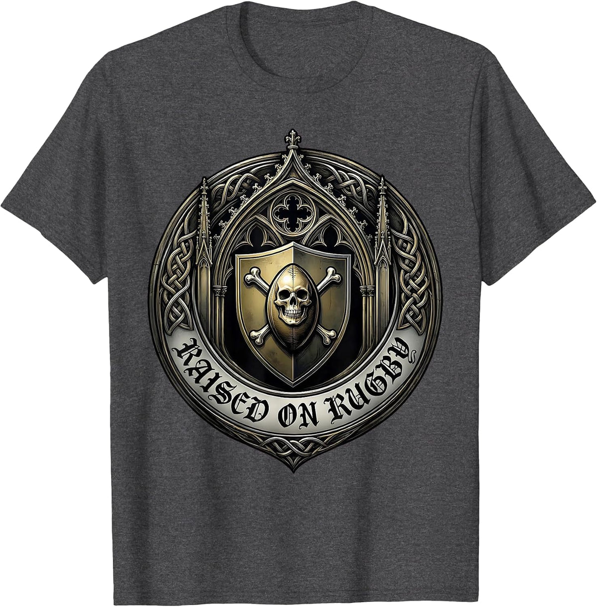 Raised on Rugby Passionate Fan Design T-Shirt - Dark Heather Grey