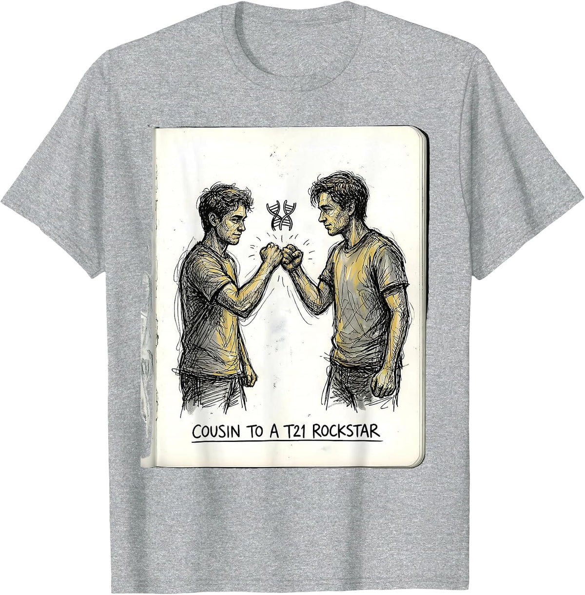 Men's Cousin To A T21 Rockstar Inspirational Down Syndrome T-Shirt - Heather Grey