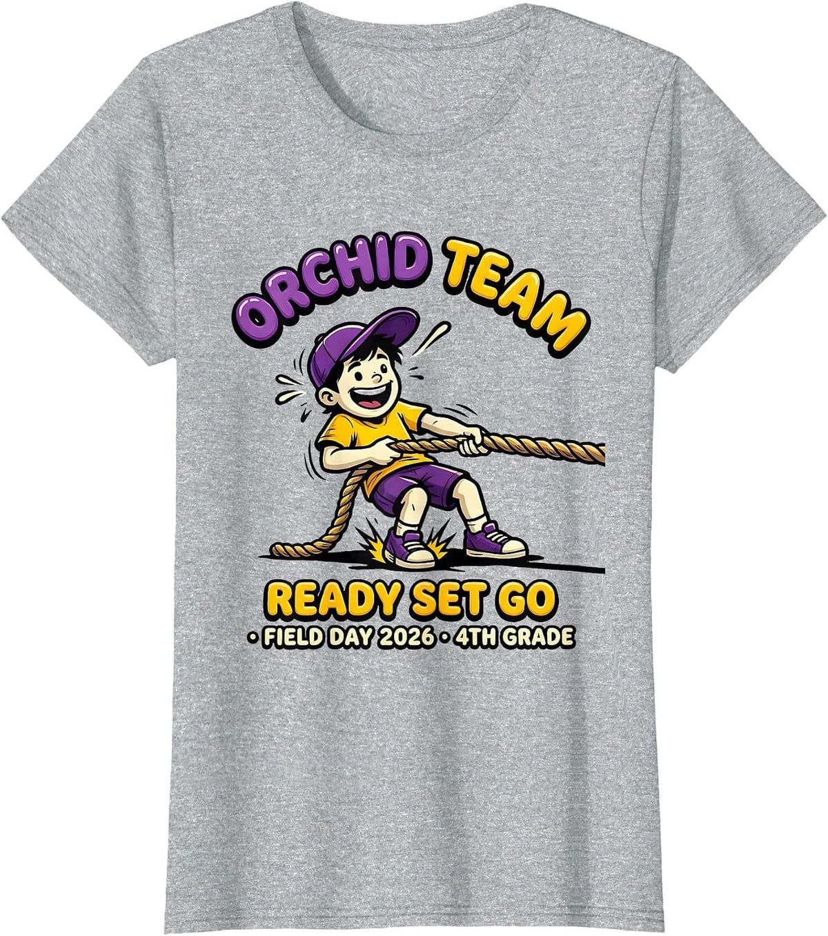 ORCHID TEAM READY SET GO FIELD DAY 2026 4TH GRADE Teacher T-Shirt - Heather Grey