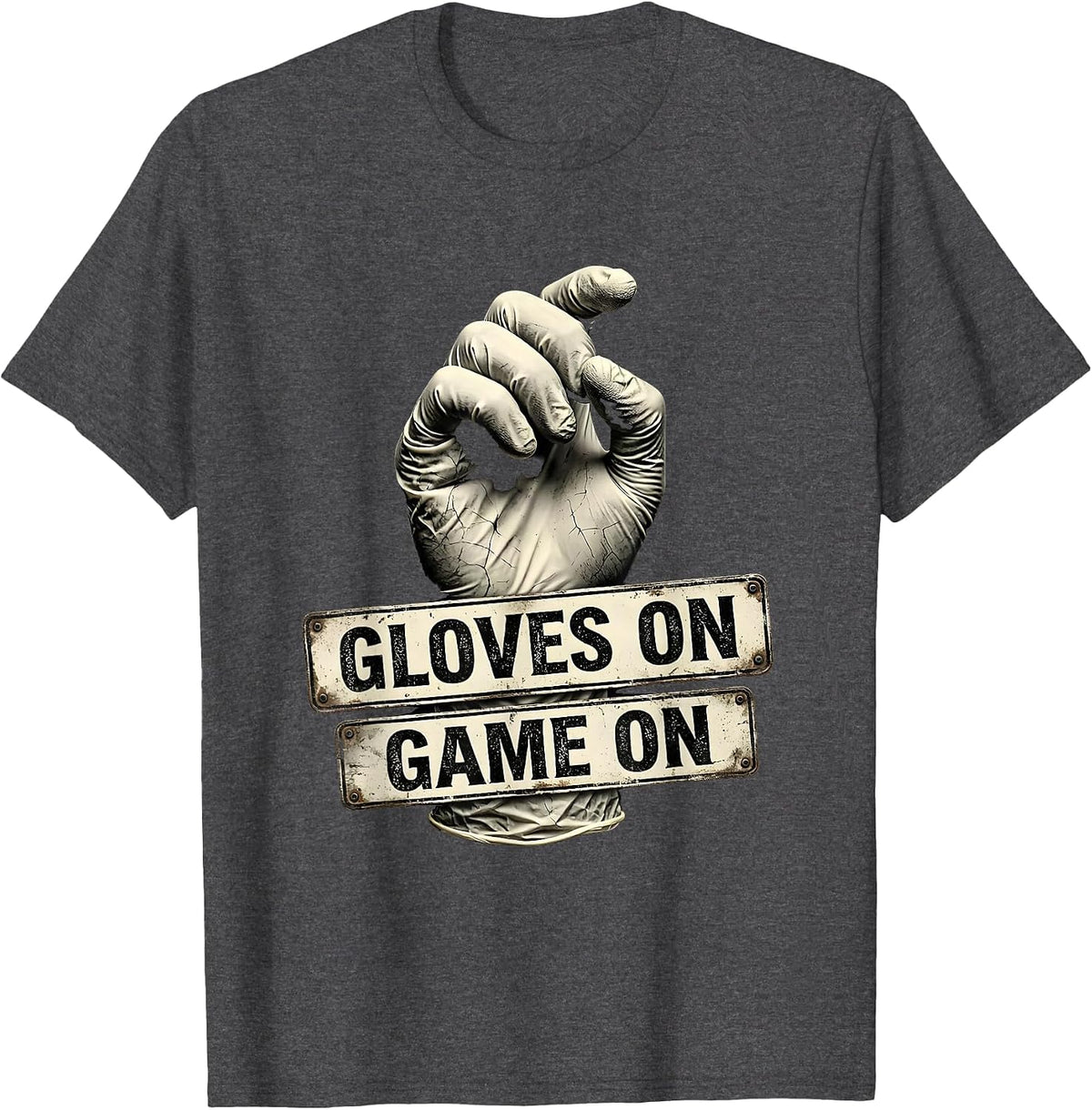 Gloves On Game On Boxing Fighter Design T-Shirt - Dark Heather Grey