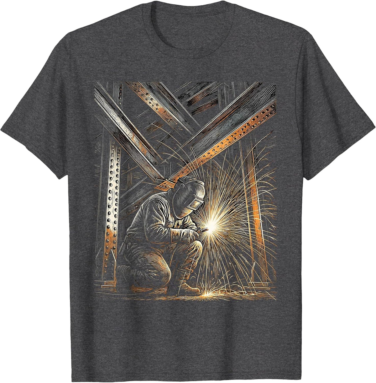 Steel Bridge Welder Graphic Tee T-Shirt - Dark Heather Grey