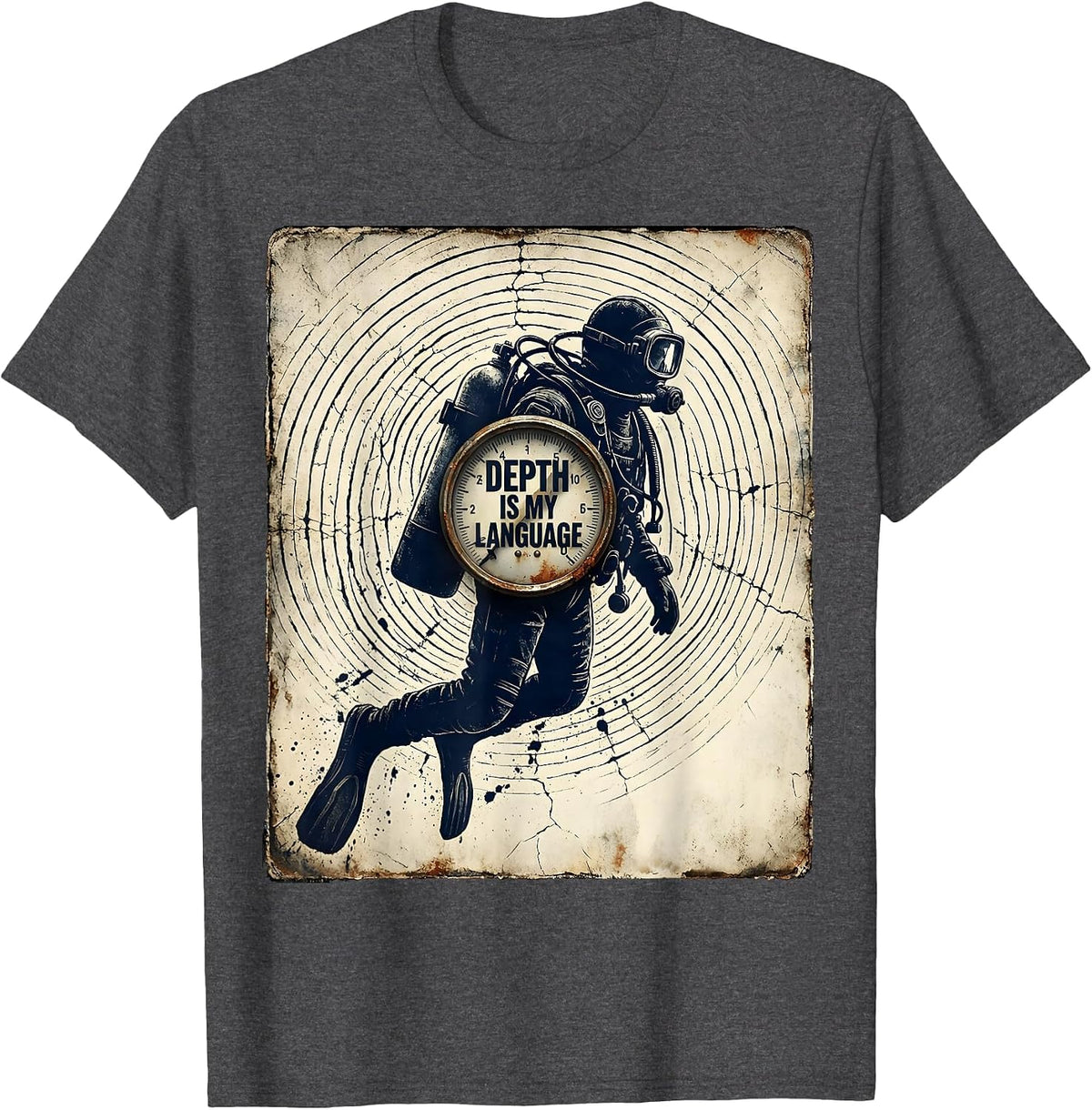 Depth Is My Language Distressed Scuba Diving Diver Gift T-Shirt - Dark Heather Grey
