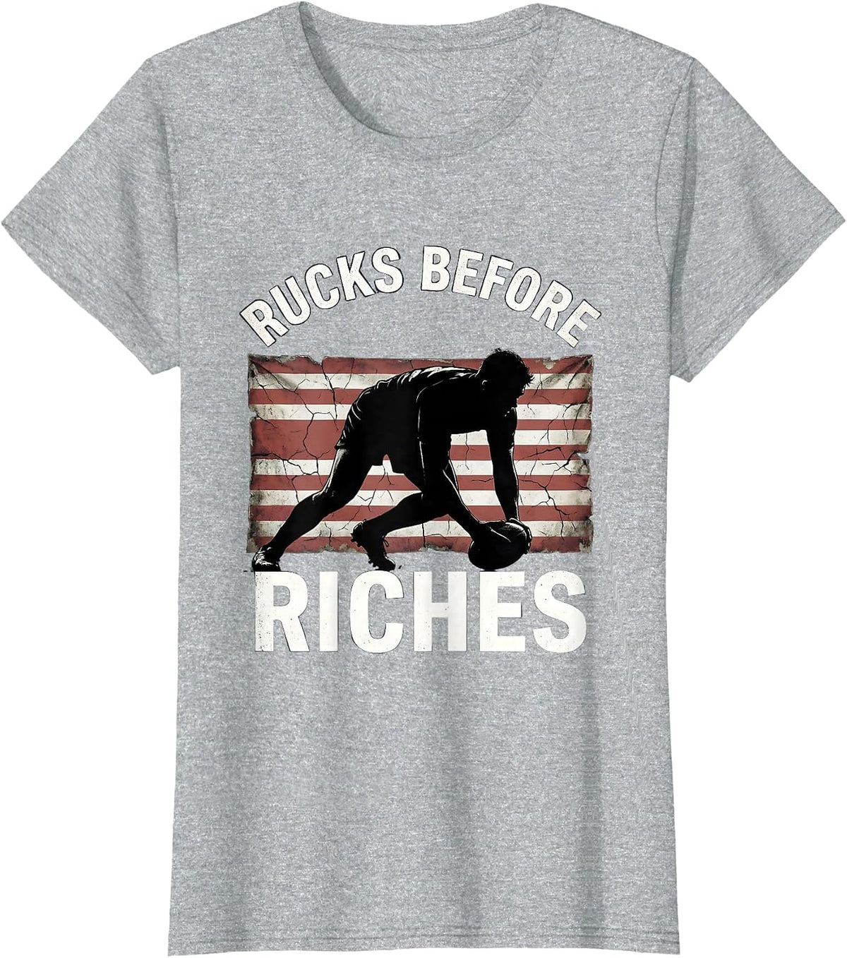 Rucks Before Riches Rugby Graphic Design T-Shirt - Heather Grey