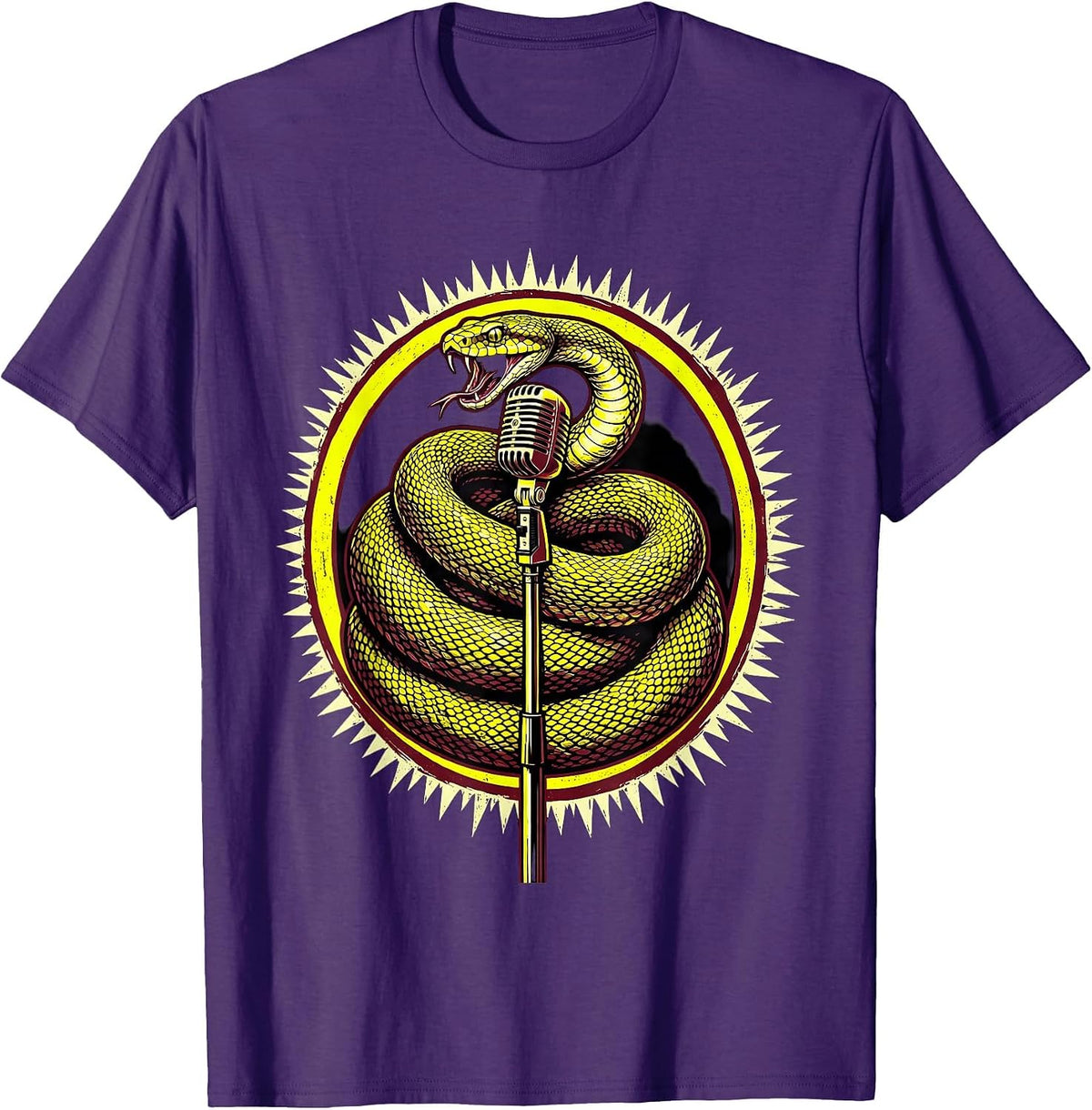 Punk Rock Snake Coiled Microphone Stand Graphic T-Shirt - Purple