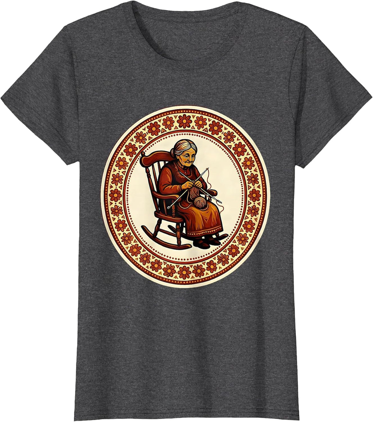 Women's Nana Knitting in Rocking Chair Graphic T-Shirt - Dark Heather Grey