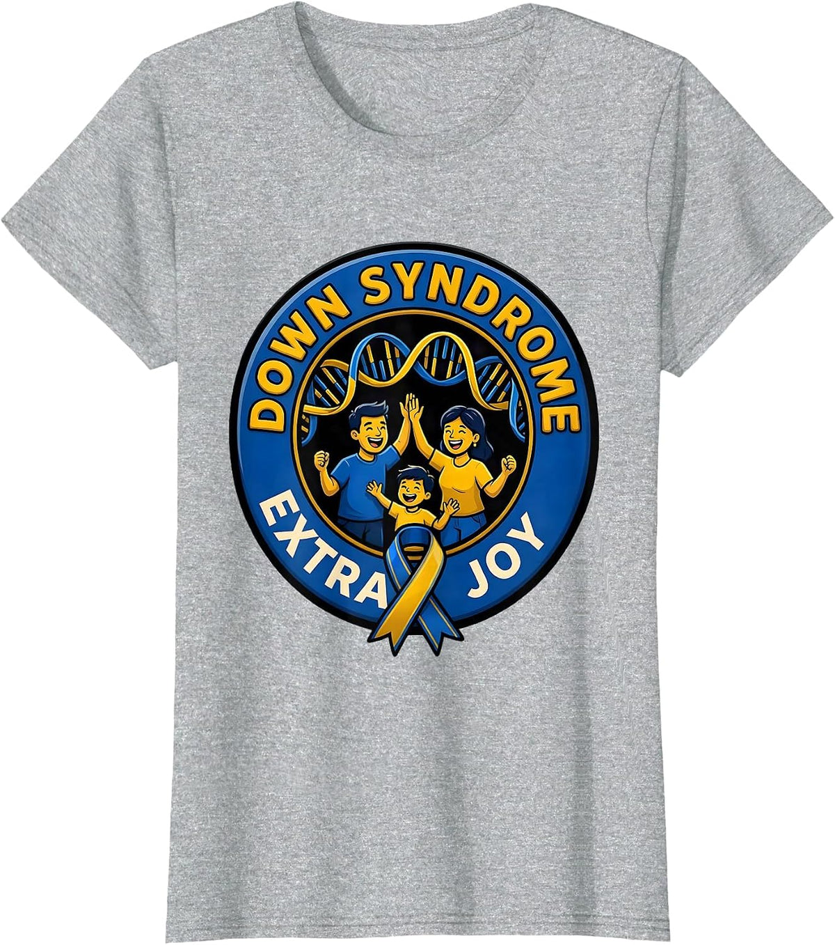 Down Syndrome Extra Joy Cartoon Family Support Awareness T-Shirt - Heather Grey