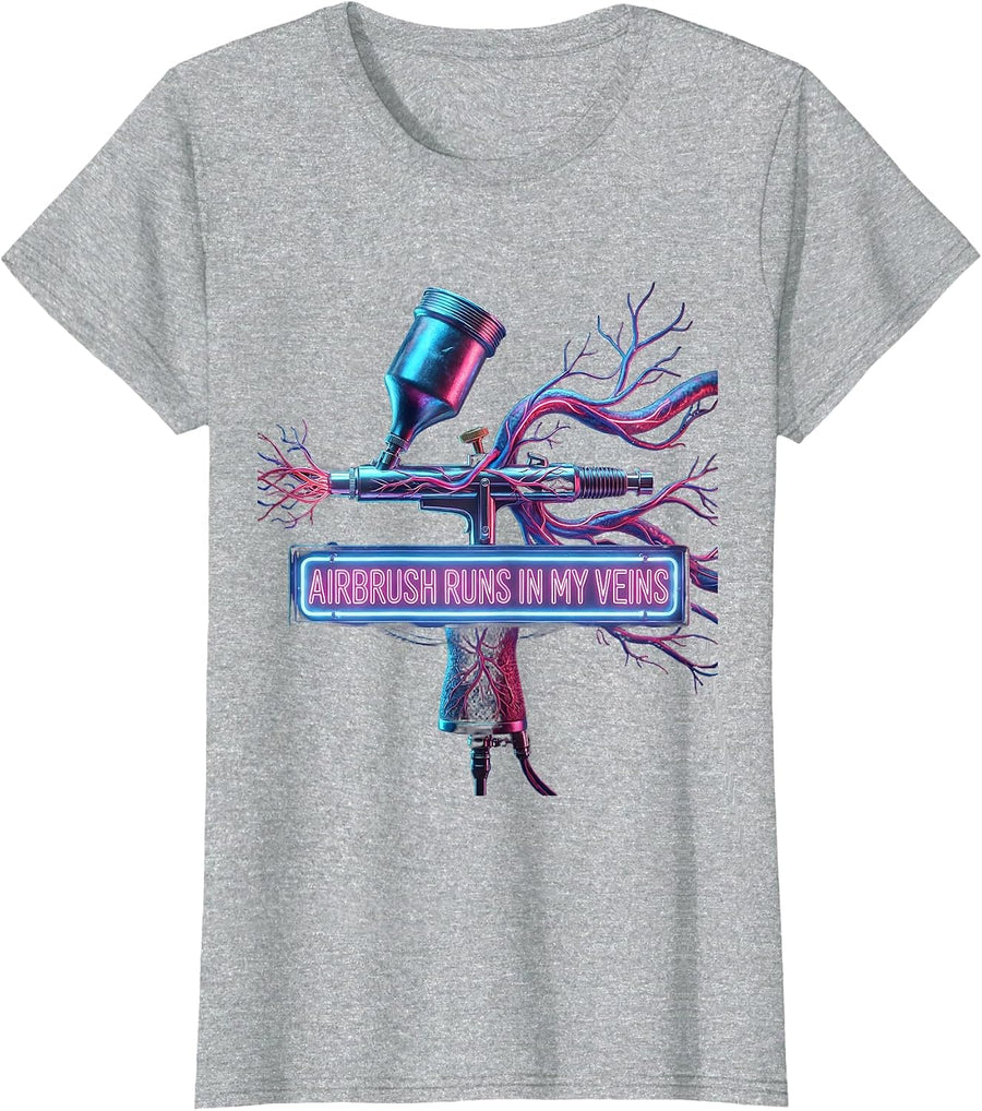 Airbrush Runs In My Veins Artist Design T-Shirt - Heather Grey