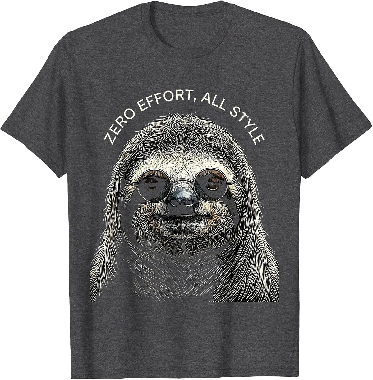 Men's Zero Effort, All Style Line Art Sloth Sunglasses Novelty T-Shirt - Dark Heather Grey