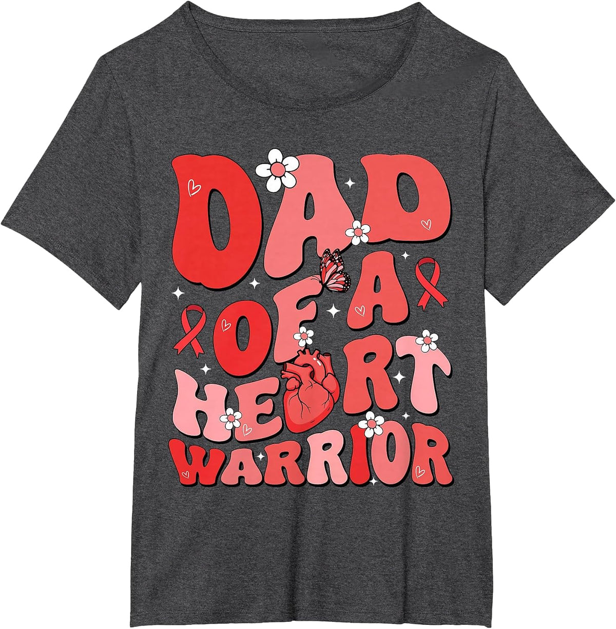 Dad of a Heart Warrior Father Heart Disease Awareness CHD T-Shirt - Dark Heather Grey