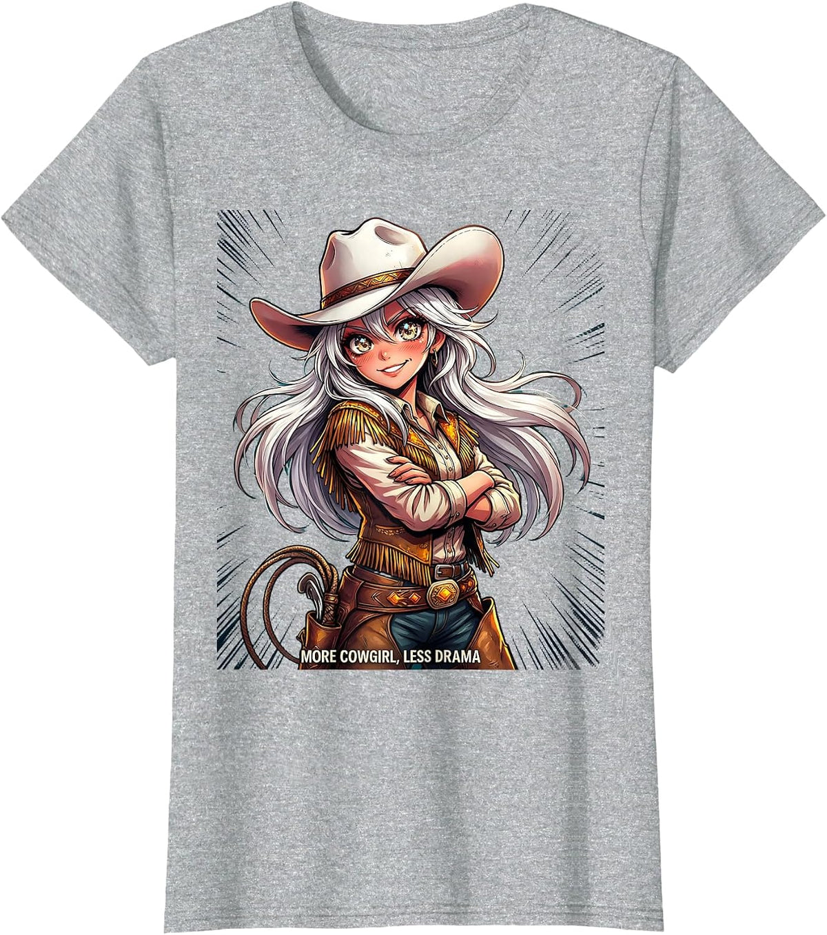 More Cowgirl Less Drama White Cowgirl Design T-Shirt - Heather Grey