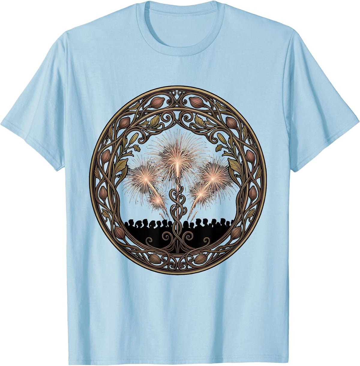 Men's Stadium Crowd Fireworks Celebration Silhouette T-Shirt - Baby Blue