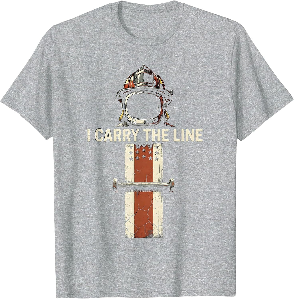 Men's I Carry The Line Distressed Firefighter Helmet Thin Red Line T-Shirt - Heather Grey