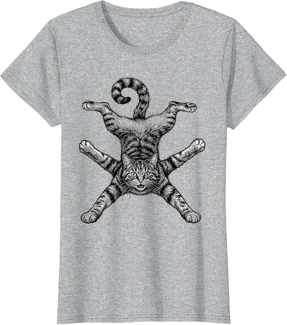 Acrobatic Cat Cartwheel Illustration T-Shirt - Heather Grey