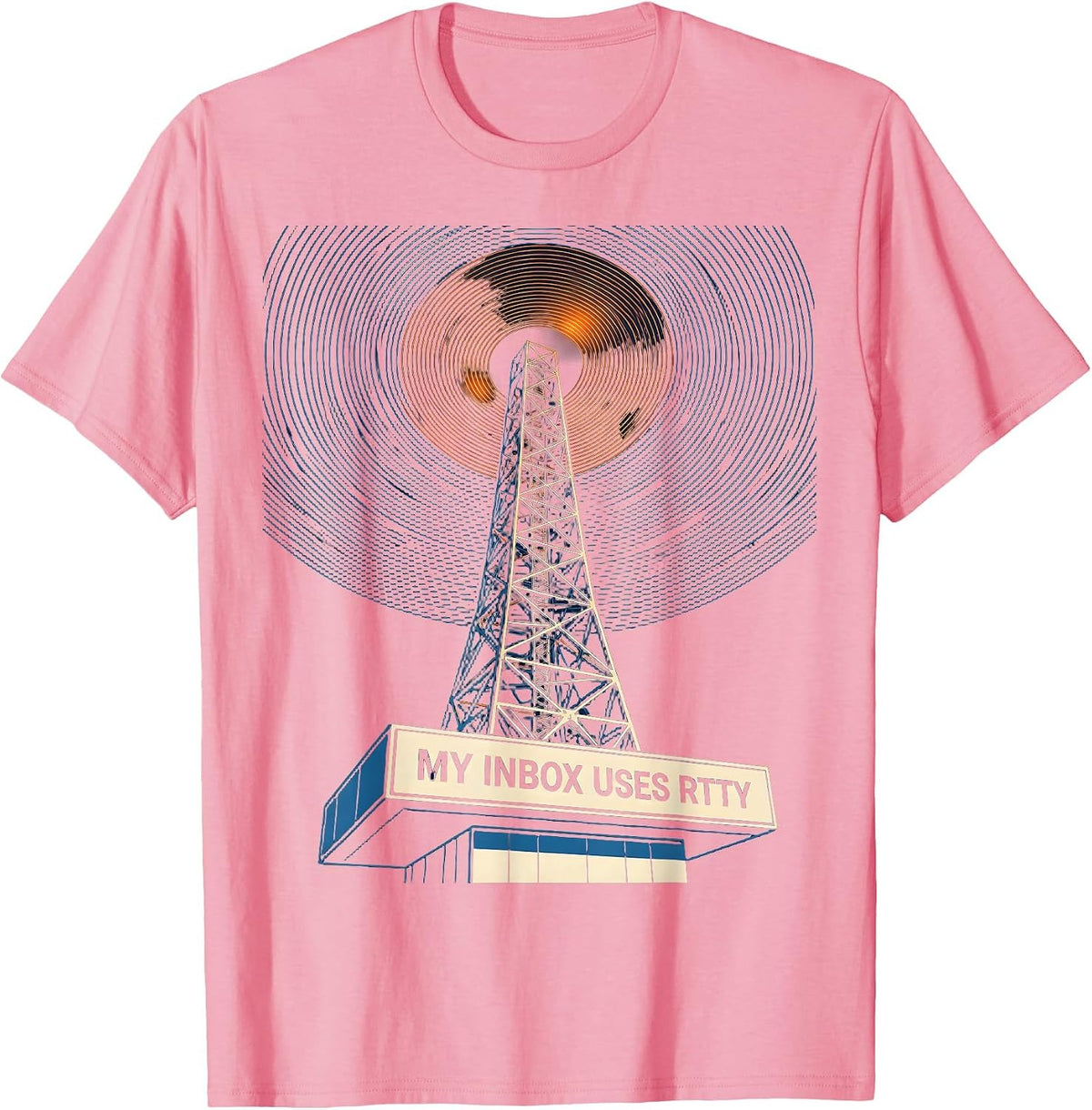 Men's My Inbox Uses RTTY Retro Futurist Ham Radio Operator Humor T-Shirt - Pink