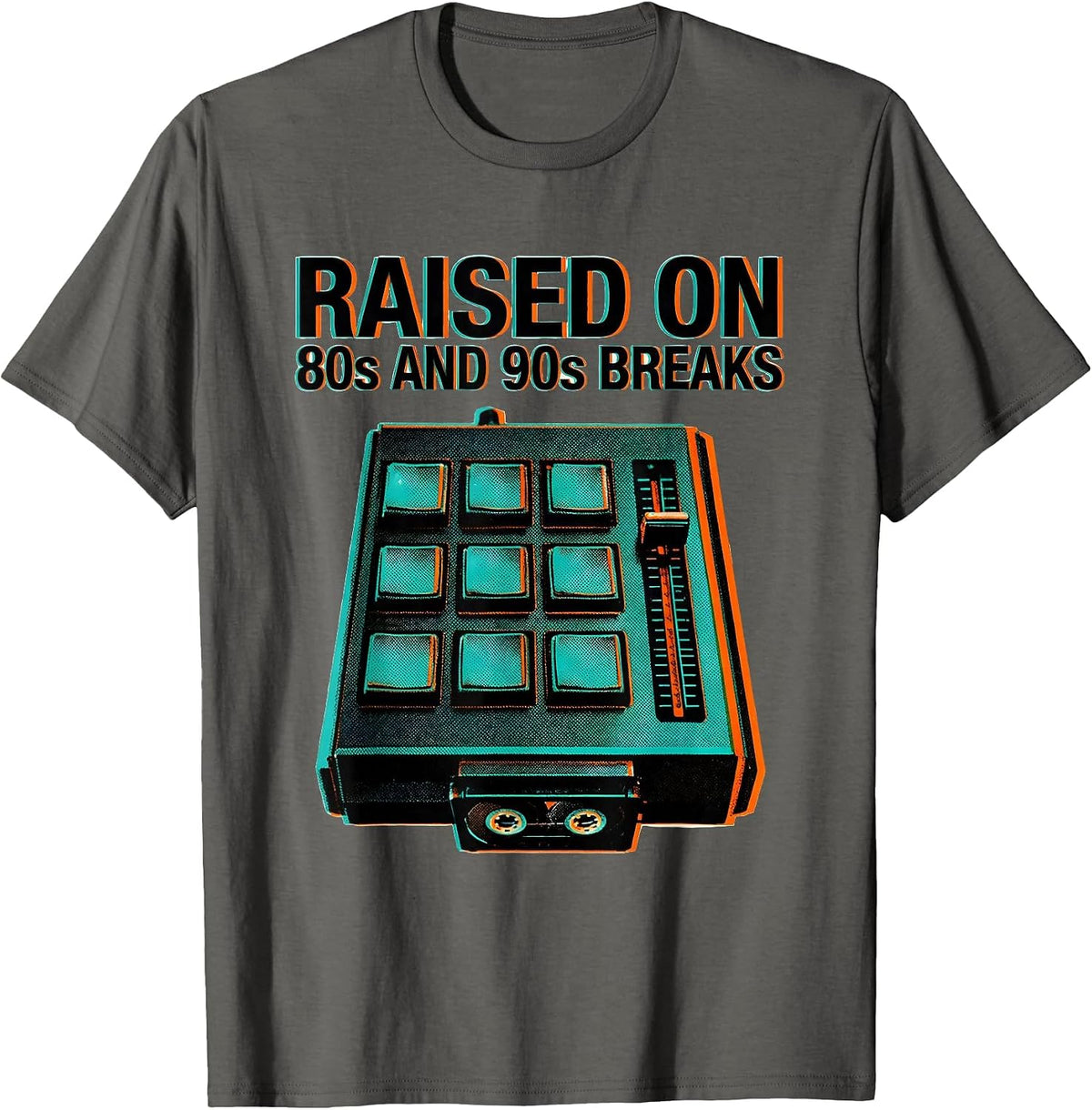 Men's Raised On 80s And 90s Breaks Vintage Hip Hop Rap Lyric T-Shirt - Asphalt Grey