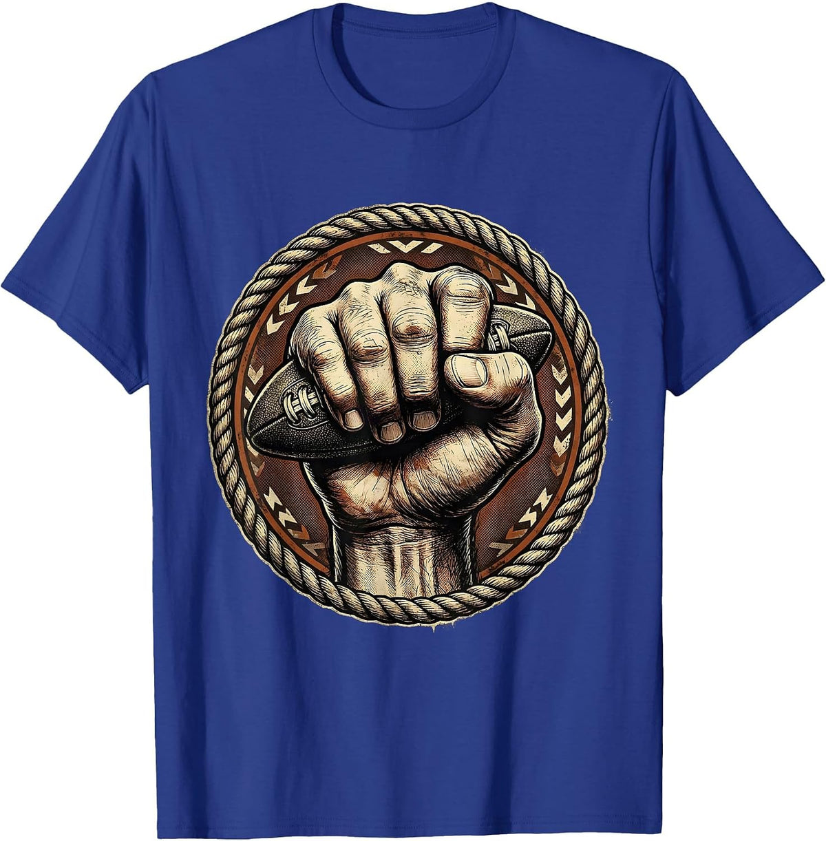 Giant Fist Gripping Rugby Ball Graphic T-Shirt - Royal Blue