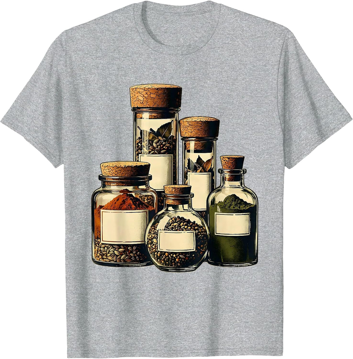 Men's Hand-Drawn Spice Bottles Row Chef Graphic T-Shirt - Heather Grey