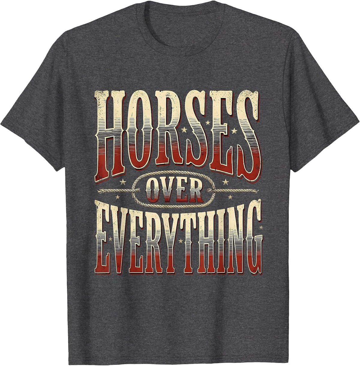 Horses Over Everything Girls Cowgirl Design T-Shirt - Dark Heather Grey