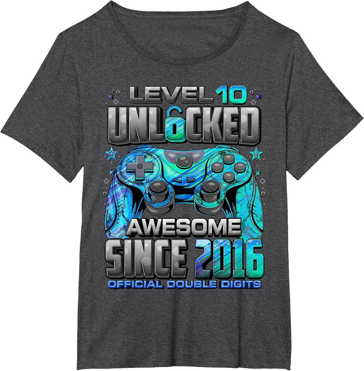 Level 10 Unlocked Awesome Since 2016 10th Birthday Gaming T-Shirt - Dark Heather Grey