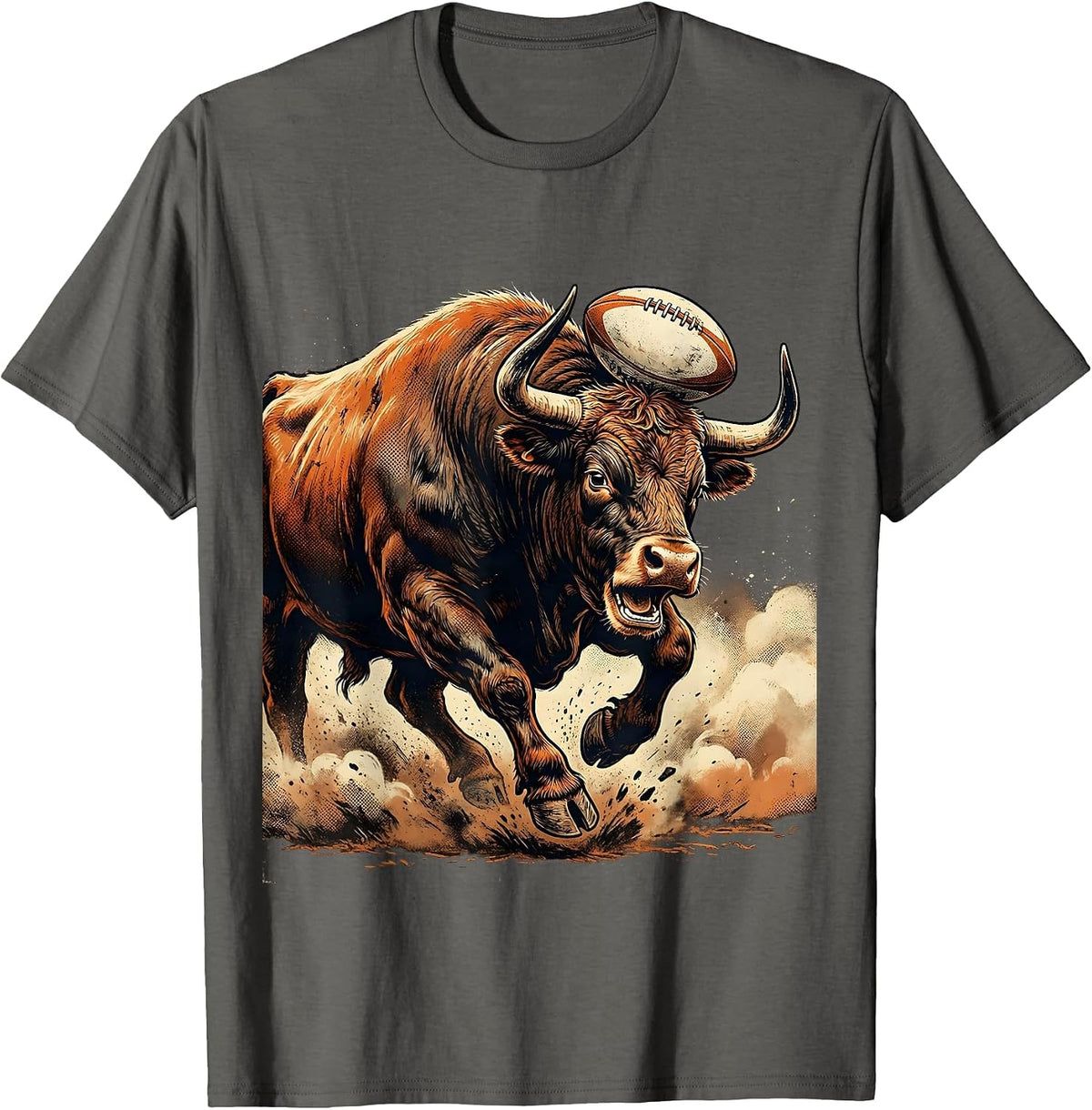 Charging Bull Rugby Graphic Design T-Shirt - Asphalt Grey