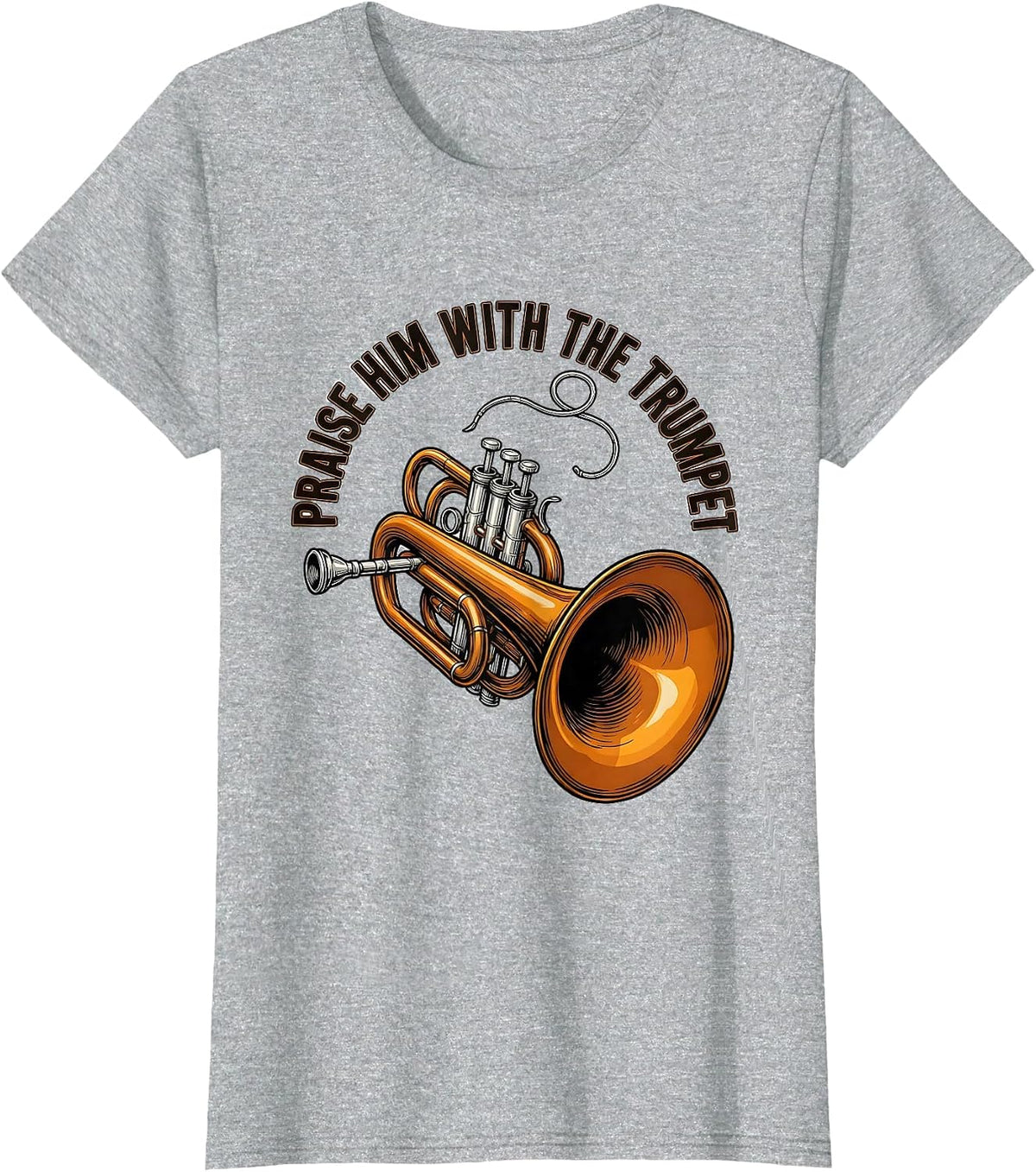 Praise Him With The Trumpet Christian Worship Trumpet Player T-Shirt - Heather Grey