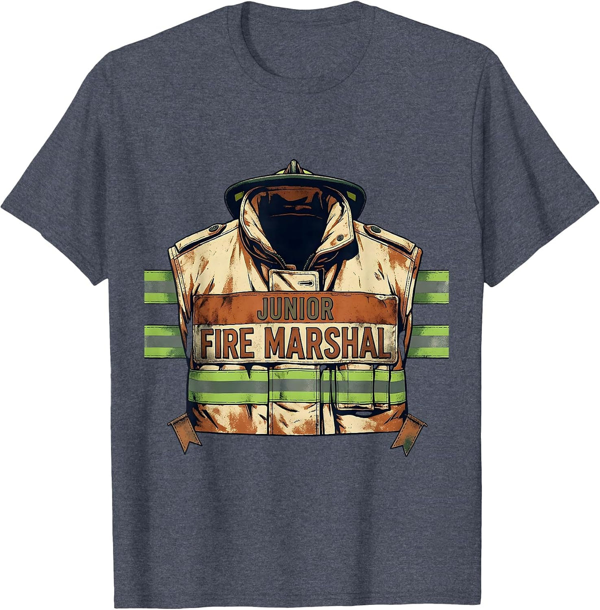 Junior Fire Marshal Vintage Firefighter Badge Humor T-Shirt - Heather Blue
