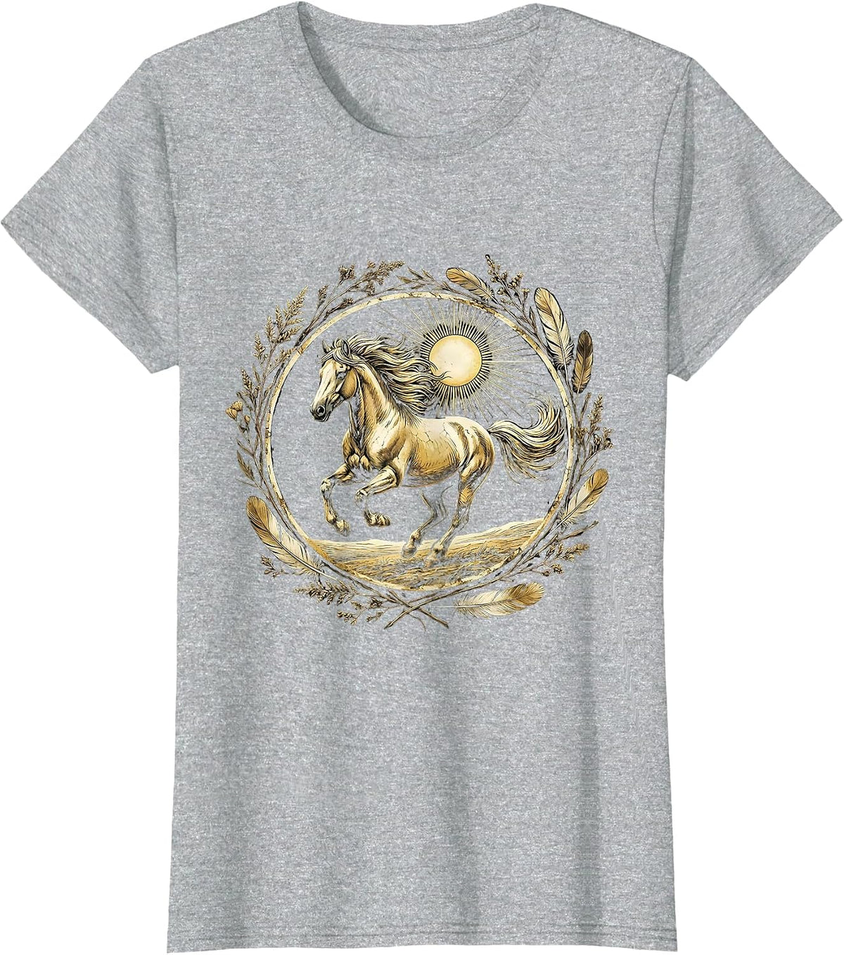 Wild Horse Galloping Through Open Plains Design T-Shirt - Heather Grey