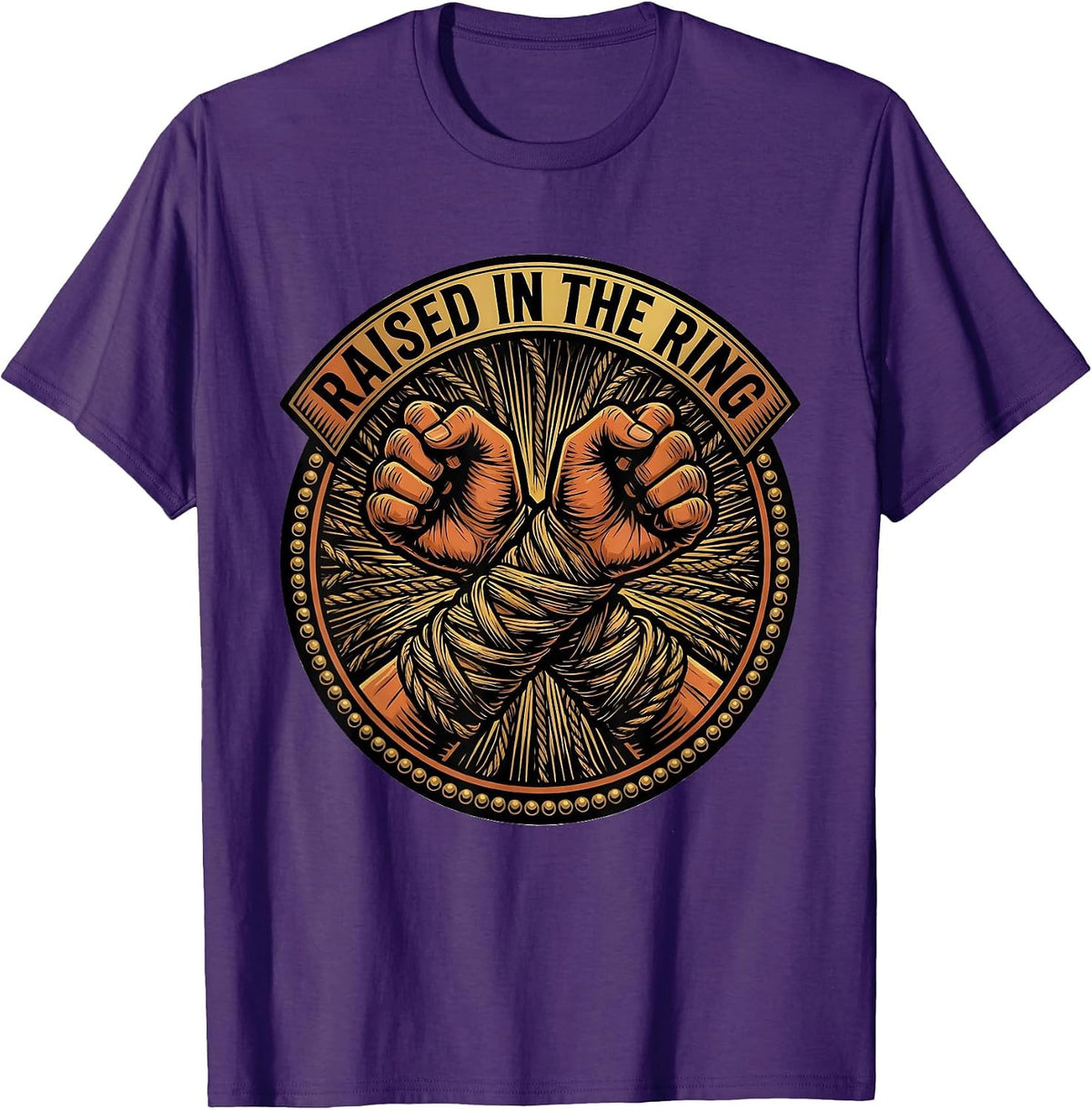 Men's Raised In The Ring Tattoo Boxing Fan Trainer Heritage T-Shirt - Purple