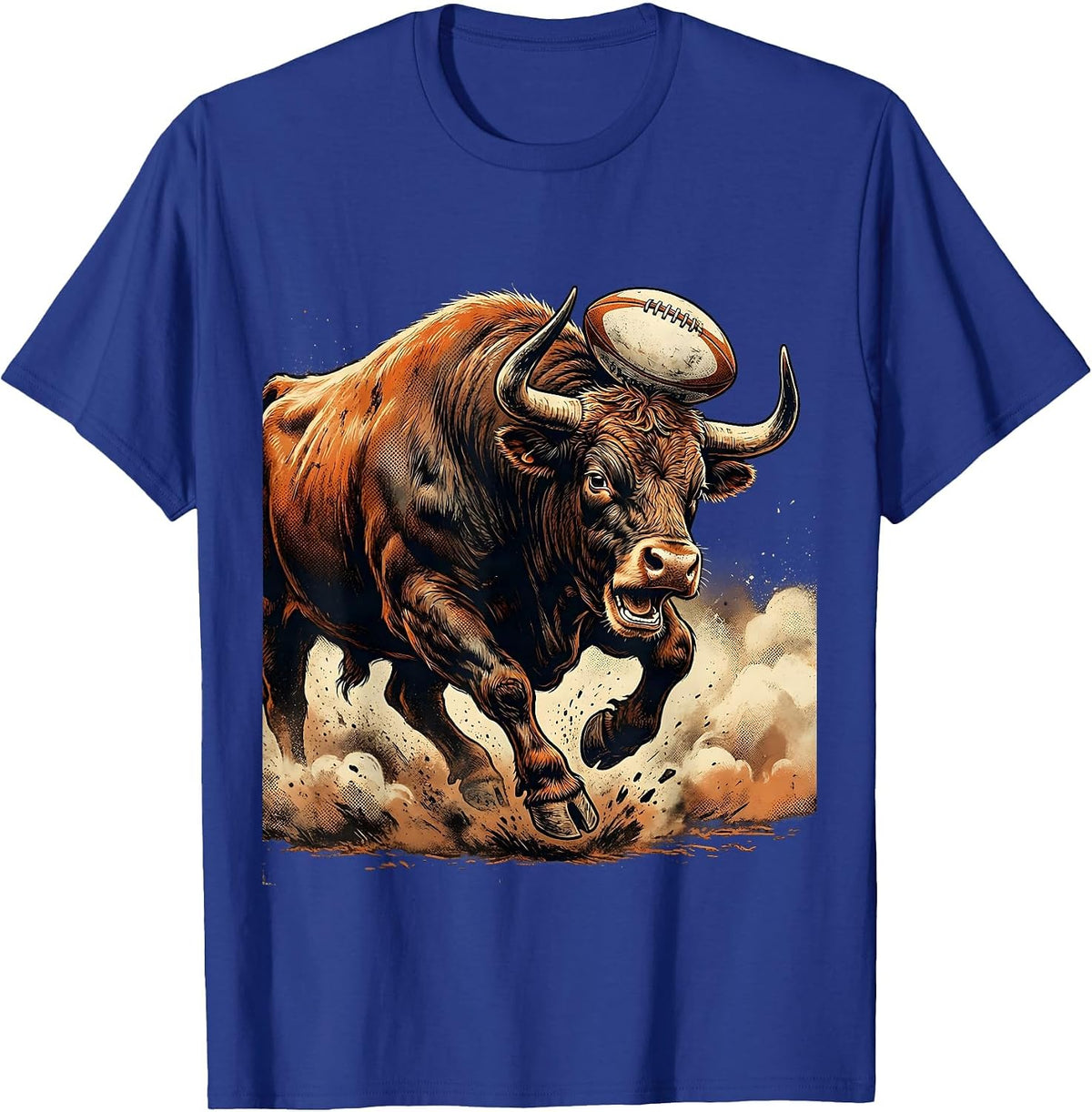 Charging Bull Rugby Graphic Design T-Shirt - Royal Blue