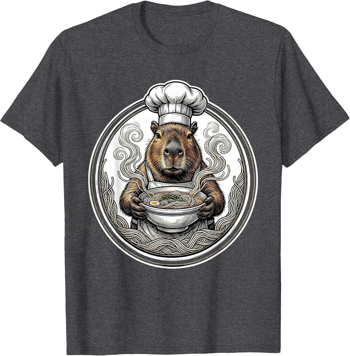 Men's Capybara Chef Ramen Bowl Graphic T-Shirt - Dark Heather Grey