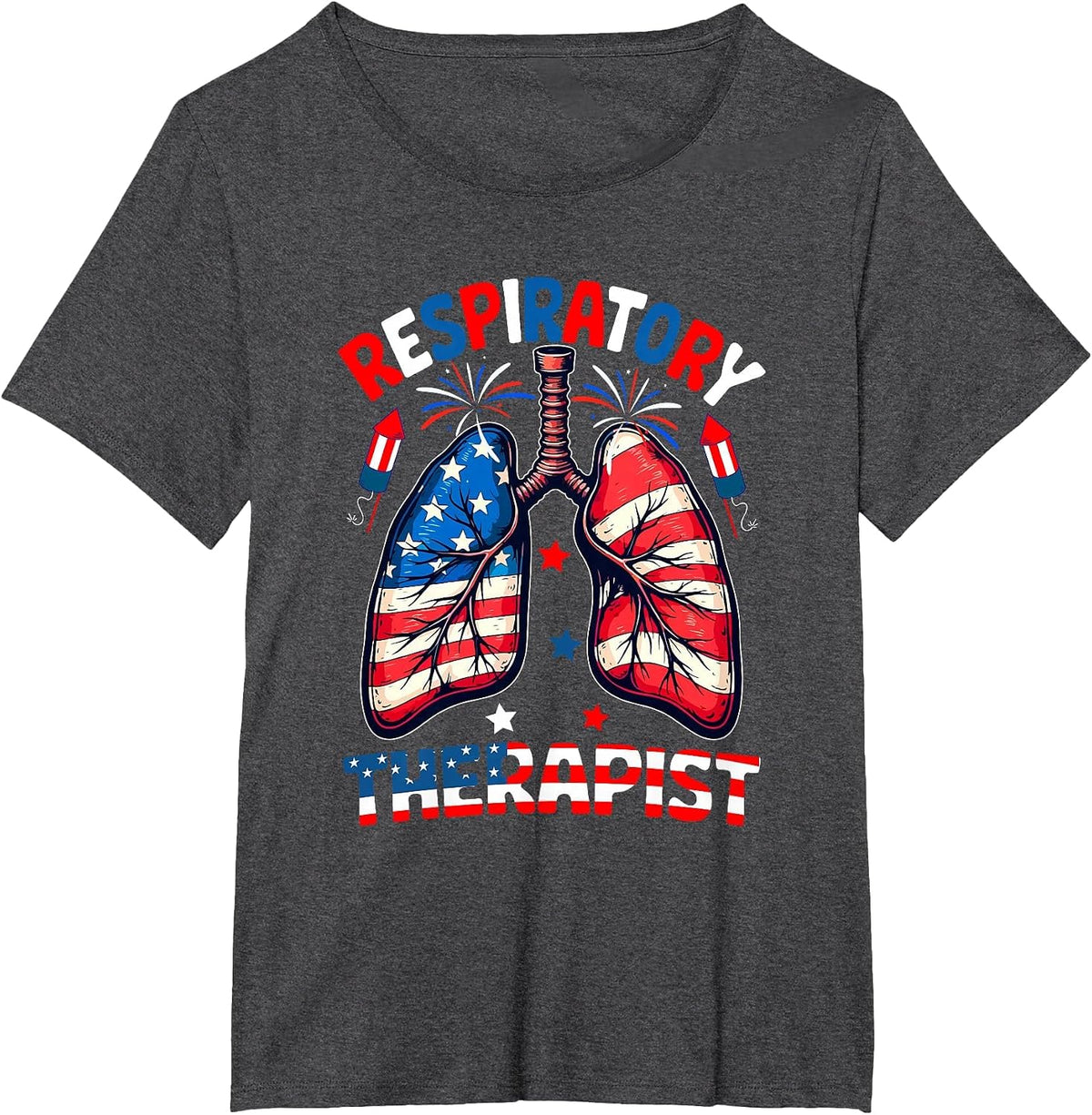 Respiratory Therapist 4th of July US Flag Lungs Funny Job T-Shirt - Dark Heather Grey