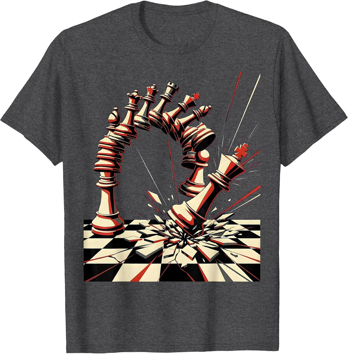 Men's The Turning Point Chess King Tipping Over T-Shirt - Dark Heather Grey