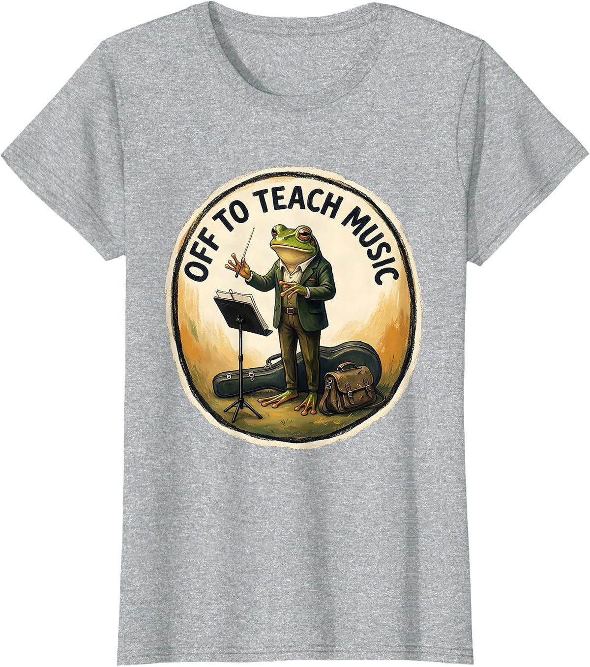 Off To Teach Music Funny Frog Music Teacher Back To School T-Shirt - Heather Grey