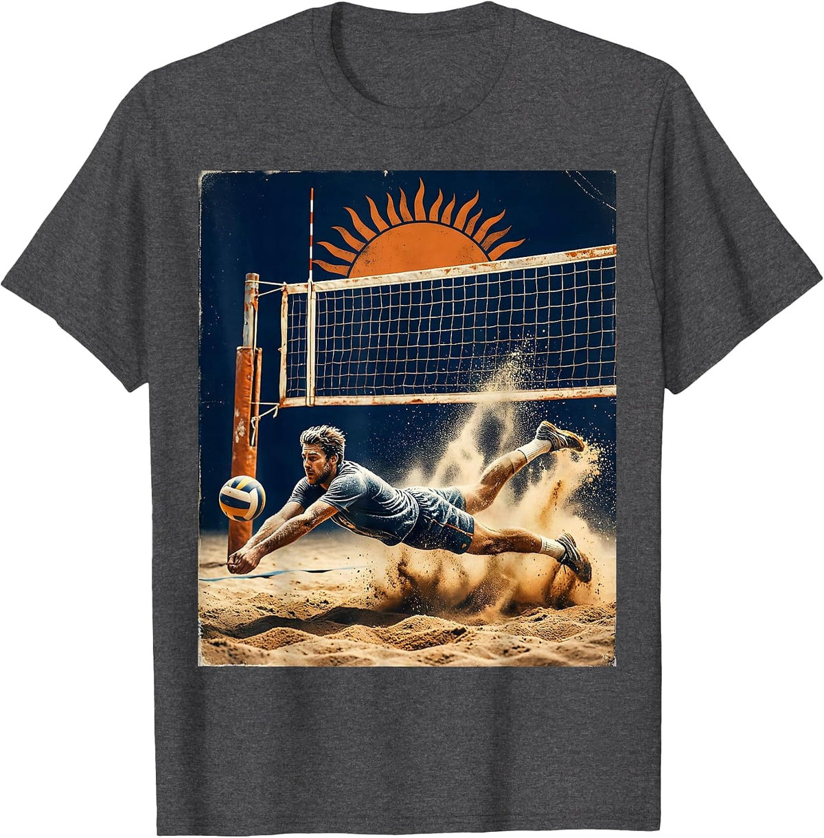 Men's Beach Volleyball Libero Diving Save Graphic T-Shirt - Dark Heather Grey