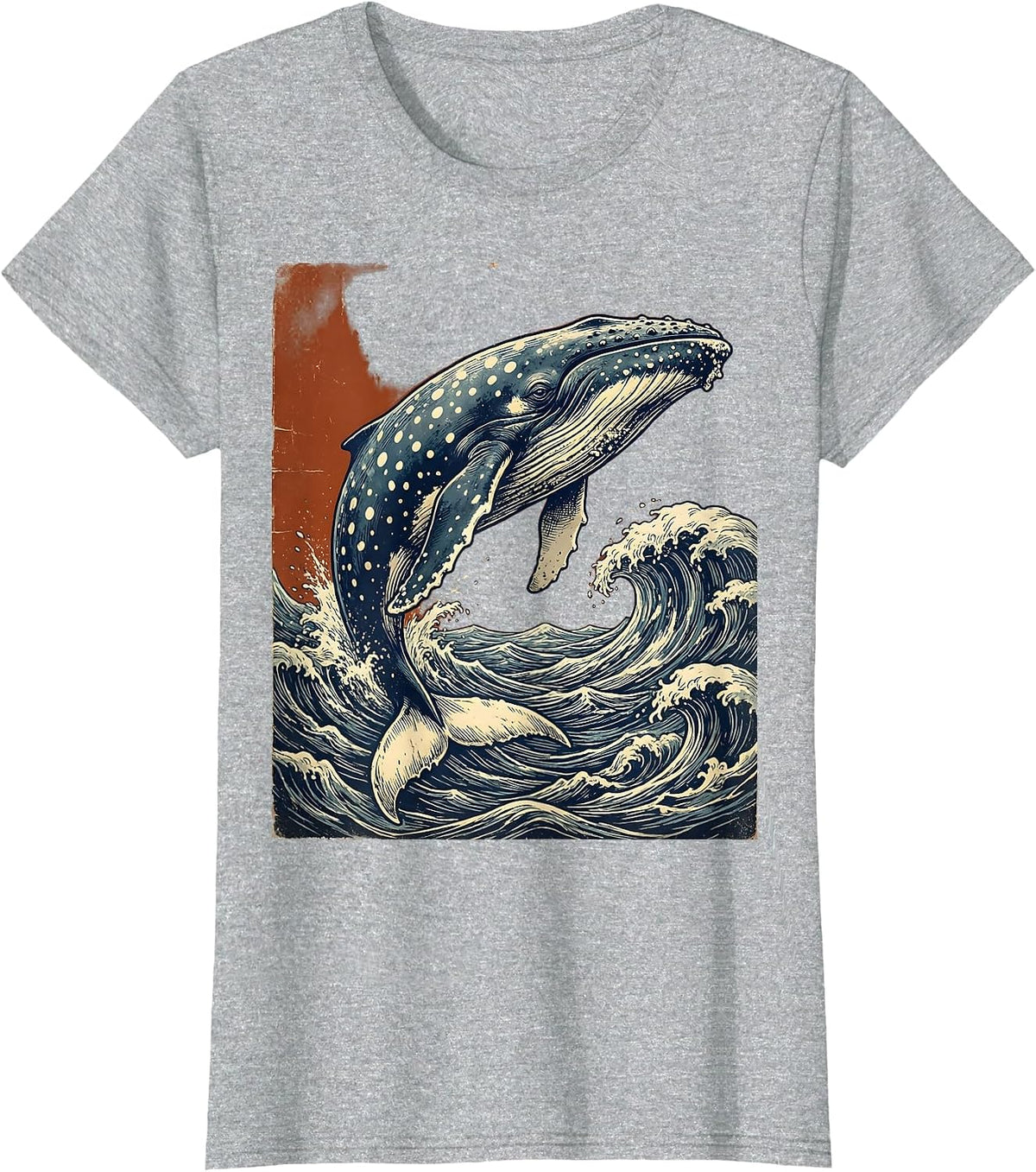 Polka Dot Whale Diving Into Ocean Waves T-Shirt - Heather Grey
