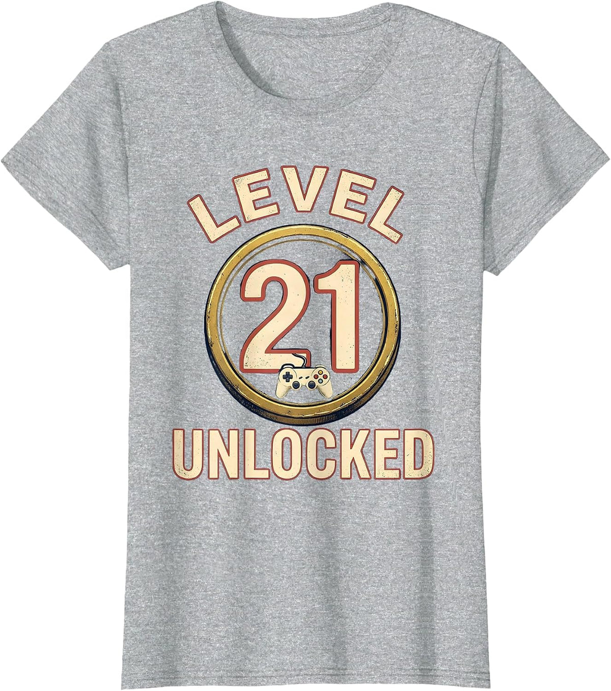 Women's Level 21 Unlocked Vintage Gamer Birthday Milestone T-Shirt - Heather Grey
