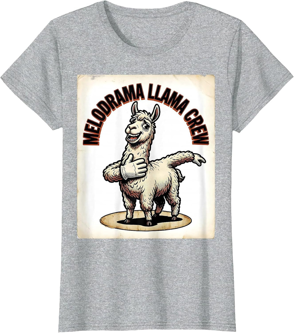 Melodrama Llama Crew Retro Cartoon Funny Llama Lover Gift T-Shirt - Heather Grey