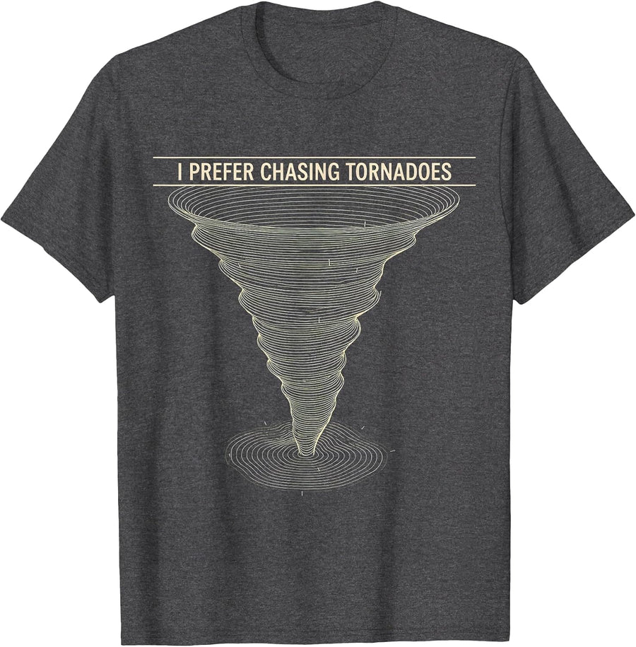 Men's I Prefer Chasing Tornadoes Topographic Contour Storm Chaser T-Shirt - Dark Heather Grey